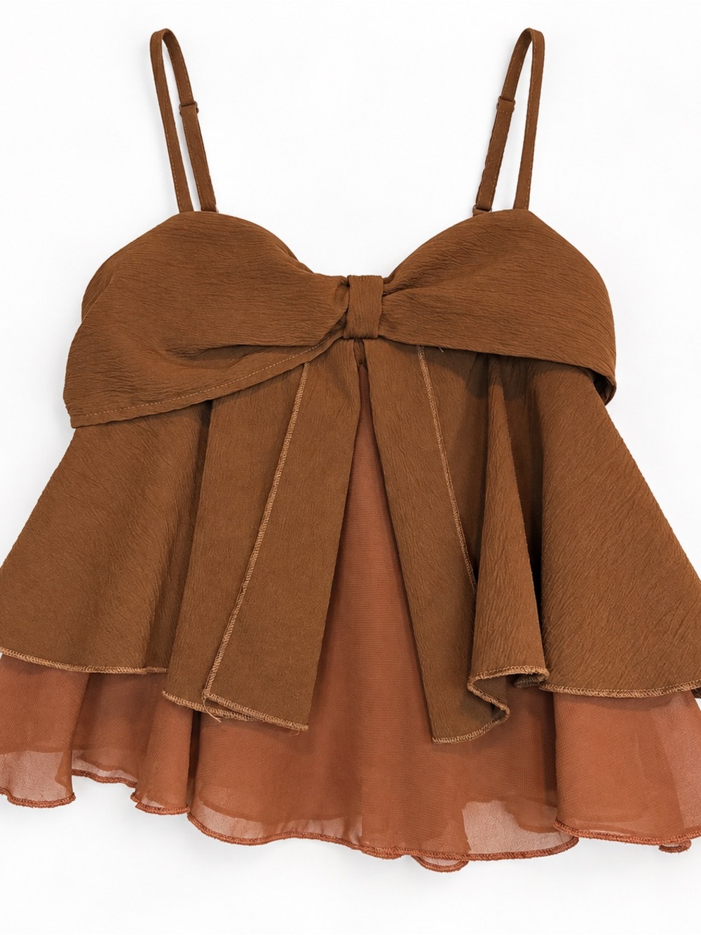 Brown Tiered Babydoll Tank Top Spaghetti Strap
